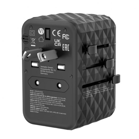 Verbatim UTA-05 Universaladapter 65 W mit Schnellladung, Schwarz