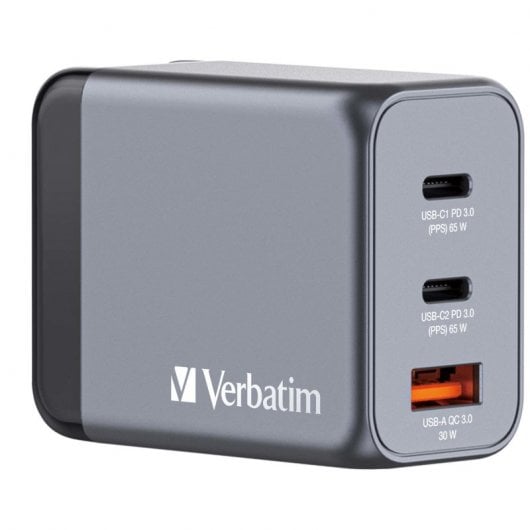 Verbatim GNC-65 Carregador GaN 65W Carga Rápida Cinzento