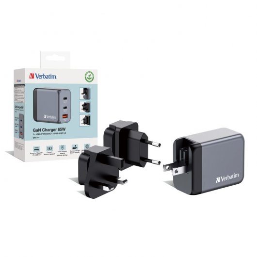 Verbatim GNC-65 Carregador GaN 65W Carga Rápida Cinzento
