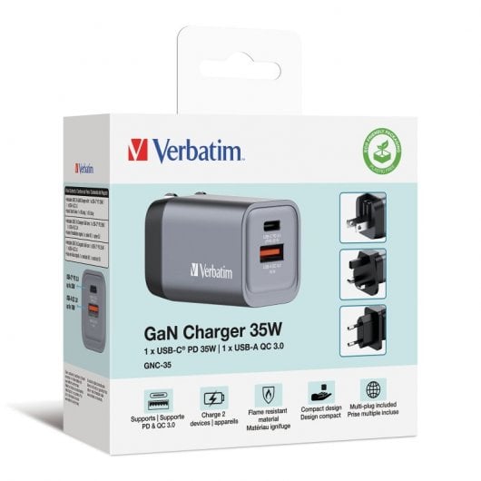Verbatim GNC-35 Cargador GaN 35W Carga Rápida Gris