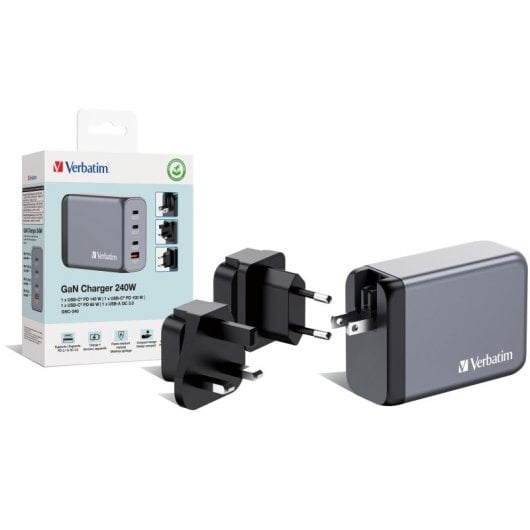 Verbatim GNC-240 Cargador GaN 240W Carga Rápida Gris