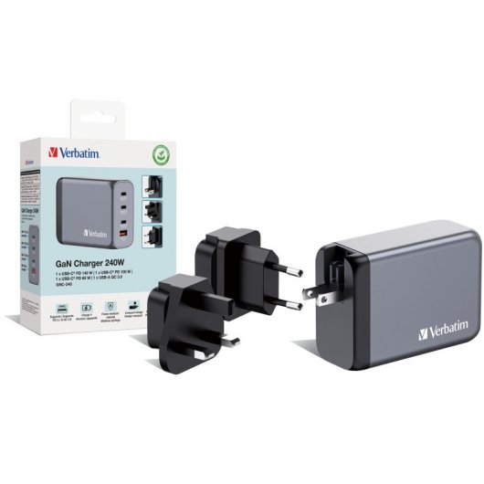 Verbatim GNC-240 Cargador GaN 240W Carga Rápida Gris