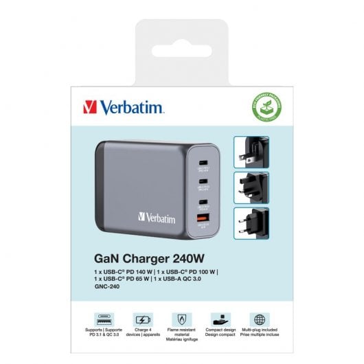 Verbatim GNC-240 Cargador GaN 240W Carga Rápida Gris
