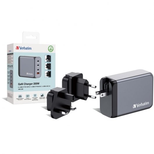 Verbatim GNC-200 Cargador GaN 200W Carga Rápida Gris