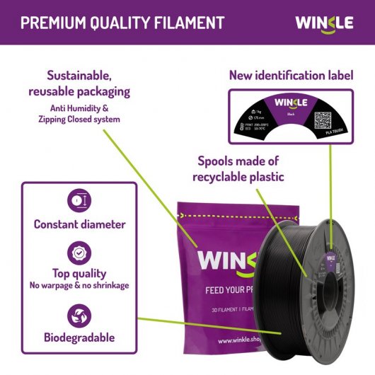 Winkle Filamento 3D PLA HD 1.75mm 300g Negro Stardust