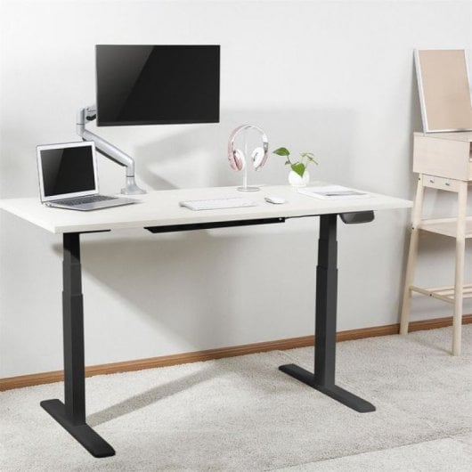 Scrivania Sit/Stand motorizzata Kimex 120x75 cm, altezza 62-128 cm, piano bianco/base nera, collegata