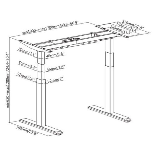 Escritorio Motorizado Kimex 150-2515K2W 150x75cm Altura 62-128cm Blanco/Negro
