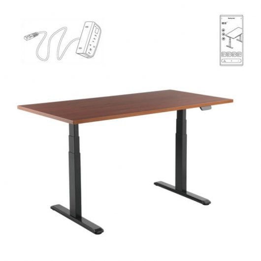 Scrivania Sit/Stand motorizzata Kimex 150x75 cm, altezza 62-128 cm, piano in noce/base nera, collegata