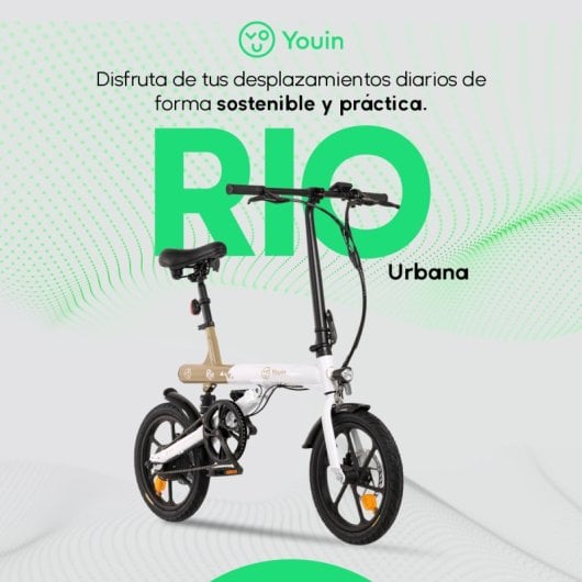 Youin Rio Bicicleta Elétrica Dobrável 16" 250W 45Km Autonomia Suspensão Traseira