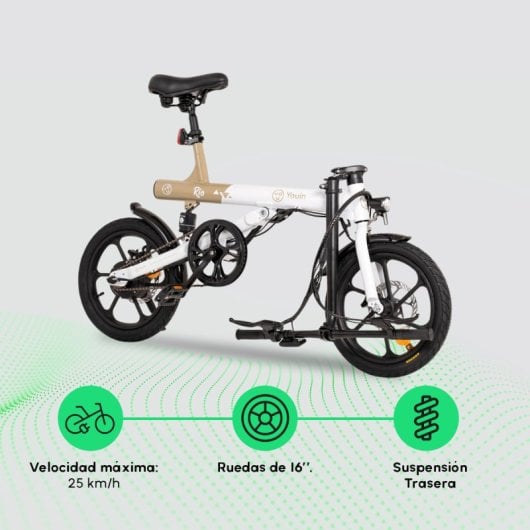 Youin Rio Bicicleta Elétrica Dobrável 16" 250W 45Km Autonomia Suspensão Traseira