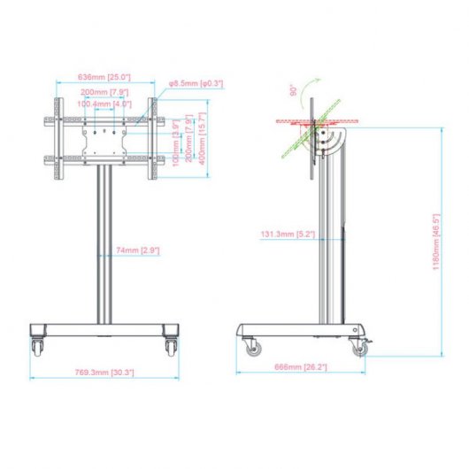 Kimex Support Mobile Pour Écrans 32''-75'' Hauteur 118 Cm