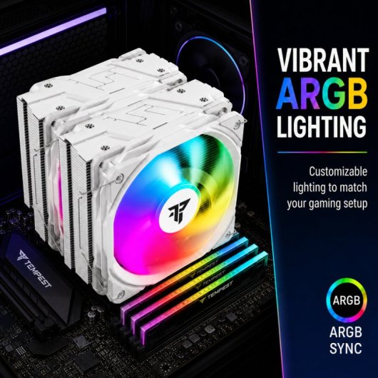 Tempest Cooler 6Pipes Blanc A-RGB Double dissipateur thermique Ventilateur CPU 2x120 mm Blanc