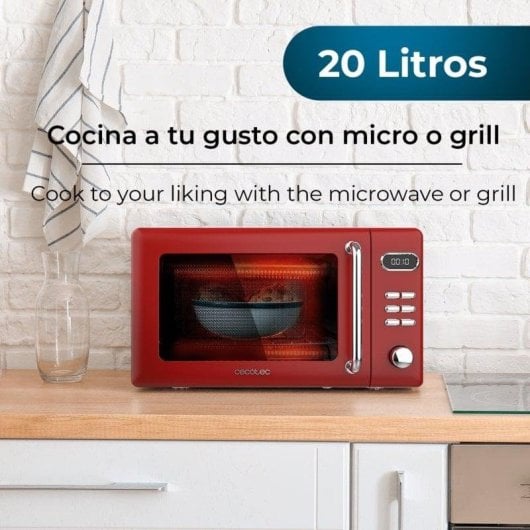 Cecotec ProClean 5110 Retro Red Microondas Digital Vintage con Grill 20L 700W Rojo