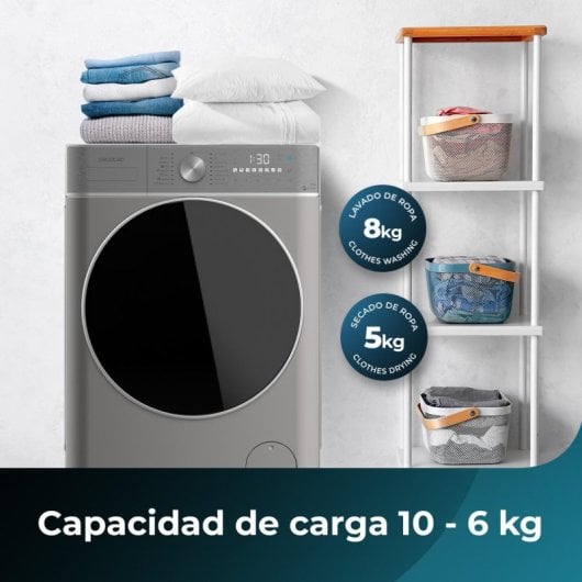 Cecotec Bolero Wash&Dry 8580 Inverter Steel B Máquina de Lavar e Secar Roupa 8Kg/5Kg B Aço Inoxidável
