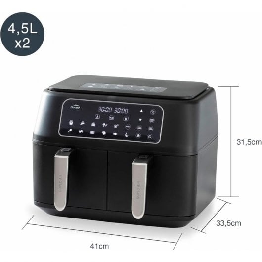 Lacor 69508 Duploair Heißluftfritteuse 9L 2x4,5L 2400W Schwarz