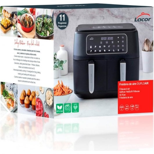 Lacor 69508 Duploair Heißluftfritteuse 9L 2x4,5L 2400W Schwarz