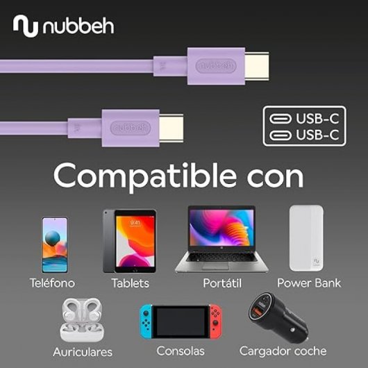 Nubbeh Elisium Cable USB-C a USB-C 1m 3A Lila