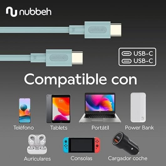 Nubbeh Elisium Cable USB-C a USB-C 1m 3A Turquesa
