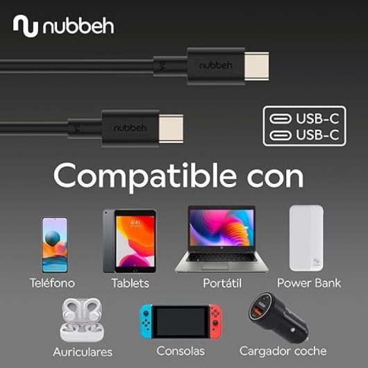 Nubbeh Elisium Cable USB-C a USB-C 1m 3A Negro