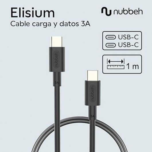 Nubbeh Elisium Cable USB-C a USB-C 1m 3A Negro