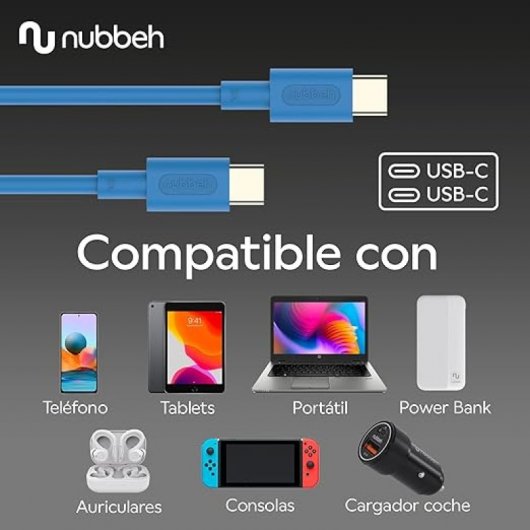 Nubbeh Elisium Cable USB-C a USB-C 1m 3A Azul