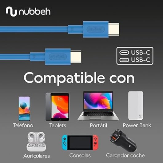 Cavo Nubbeh Elisium da USB-C a USB-C 1m 3A Blu