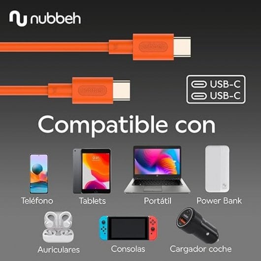 Nubbeh Elisium Cable USB-C a USB-C 1m 3A Naranja