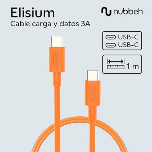 Nubbeh Elisium Cable USB-C a USB-C 1m 3A Naranja