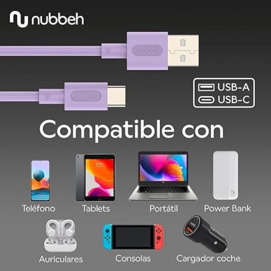 Nubbeh Elisium Cable USB-A a USB-C Tpe 1m 3A Lila