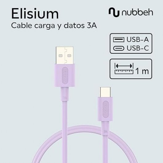 Nubbeh Elisium Cable USB-A a USB-C Tpe 1m 3A Lila