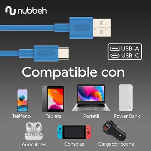 Nubbeh Elisium Cable USB-A a USB-C Tpe 1m 3A Azul