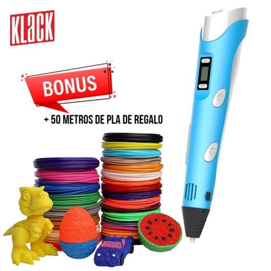 Klack Pack Bolígrafo Lápiz de Impresión 3D Juguete para Niños + 50 Metros de PLA Azul