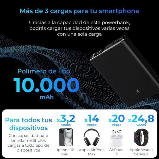 Ksix 10.000 Mah Powerbank Magnética Compatible Magsafe PD 22.5 W Negra