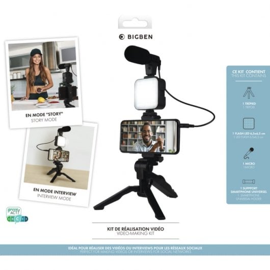 Bigben Vlogging Kit Stativ + LED-Licht Xs Schwarz