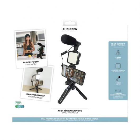 Bigben Vlogging Kit Stativ + LED-Licht Xs Schwarz
