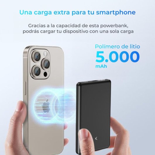 Ksix Magnetische Powerbank 5000 mAh kompatibel mit MagSafe / Power Delivery / 20 W / USB-A-zu-USB-C-Kabel