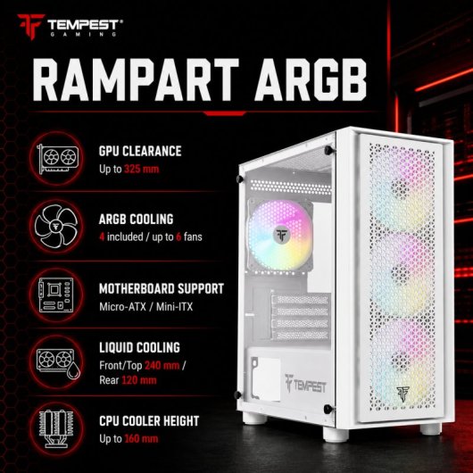 Tempest Rampart ARGB M-ATX Cristal Templado USB 3.0 Blanca