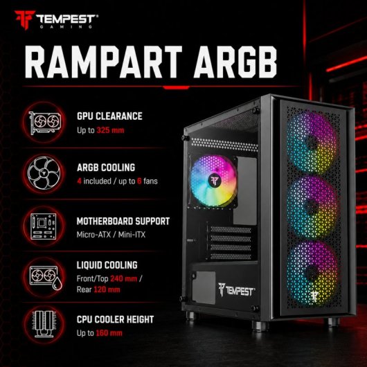 Tempest Airflow Rampart ARGB M-ATX Preta