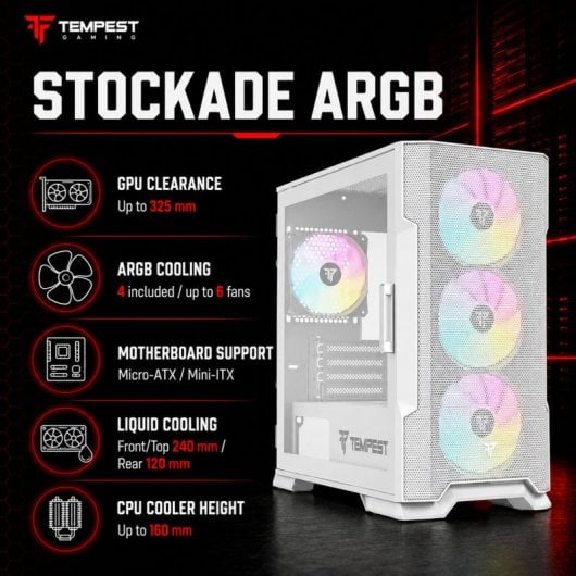 Tempest Airflow Stockade ARGB M-ATX Blanc