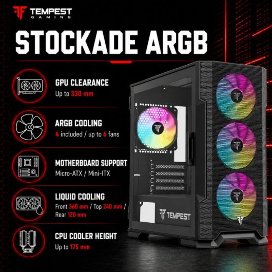 Tempest Airflow Stockade ARGB M-ATX Preta