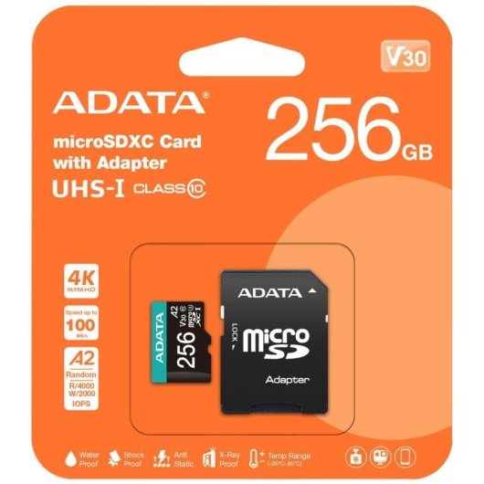 Tarjeta microSDXC Adata Premier Pro 256GB UHS-I U3 V30 A2 Negra Azul