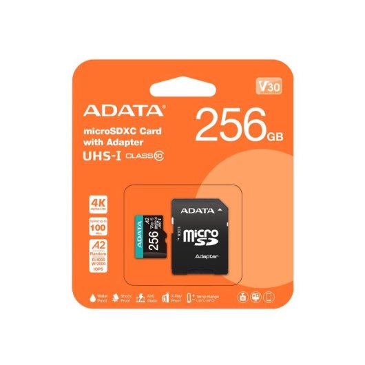 Tarjeta microSDXC Adata Premier Pro 256GB UHS-I U3 V30 A2 Negra Azul