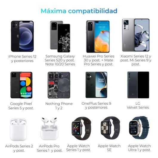 Ksix 3en1 Cargador Inalámbrico Plegable Carga Rápida 15W Blanco