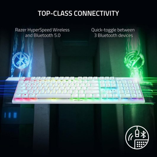 Razer Deathstalker V2 Pro Teclado Gaming Mecânico Branco Sem Fios RGB Switch Purple Layout USA