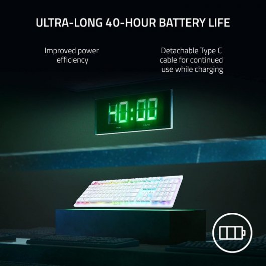 Razer Deathstalker V2 Pro Teclado Gaming Mecânico Branco Sem Fios RGB Switch Purple Layout USA