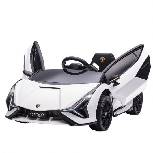 Homcom Coche Eléctrico Blanco 12V +3 Años Lamborghini Sian con Mando a Distancia