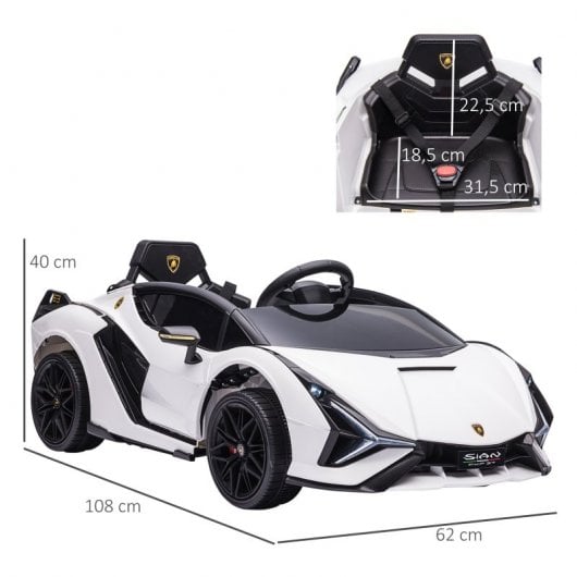 Homcom Coche Eléctrico Blanco 12V +3 Años Lamborghini Sian con Mando a Distancia