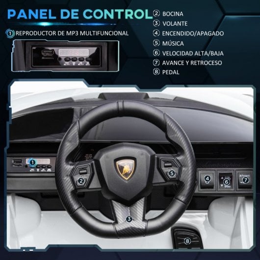 Homcom Coche Eléctrico Blanco 12V +3 Años Lamborghini Sian con Mando a Distancia