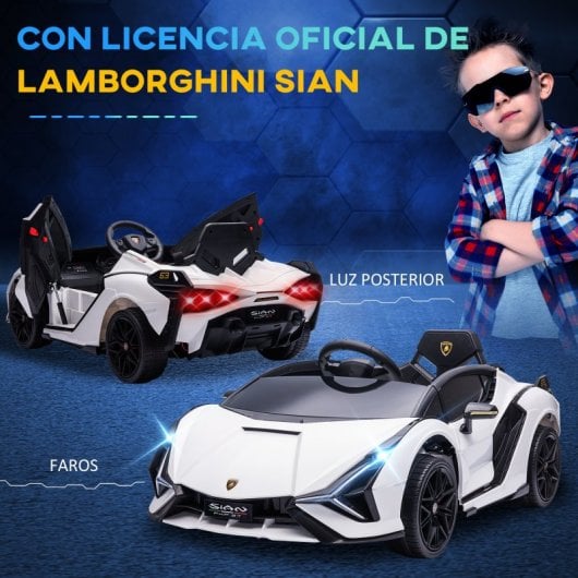 Homcom Coche Eléctrico Blanco 12V +3 Años Lamborghini Sian con Mando a Distancia