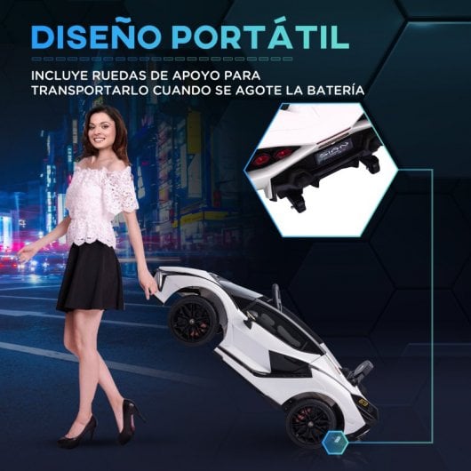 Homcom Coche Eléctrico Blanco 12V +3 Años Lamborghini Sian con Mando a Distancia